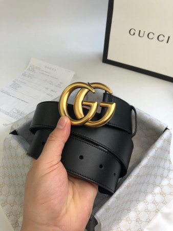 GUCCI Wide leather belt with Double G buckle 3.5