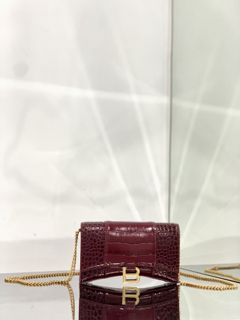 Balenciaga WOMEN'S HOURGLASS WALLET ON CHAIN CROCODILE EMBOSSED L7.6 x H4.7 x W1.9 inch