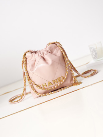 CHANEL 22 MINI HANDBAG Shiny Calfskin Pink 7.8 × 7.4 × 2.3 in