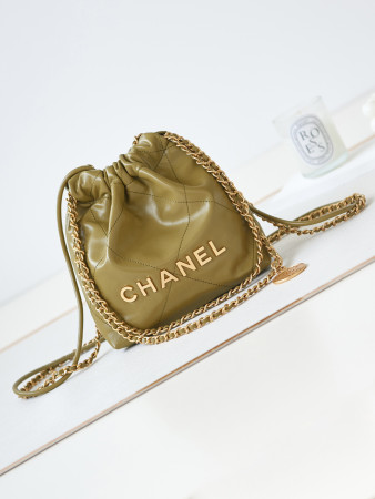 CHANEL 22 MINI HANDBAG Shiny Calfskin GREEN 7.8 × 7.4 × 2.3 in