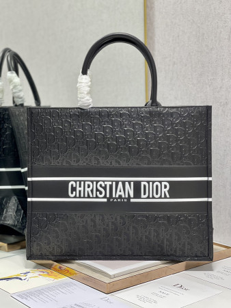 Large Dior Book Tote Black White Dior Oblique Embossed Calfskin 16.5 x 14 x 7.5 inches