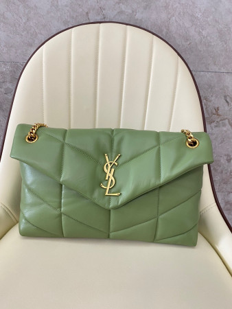 YSL PUFFER MEDIUM IN NAPPA LEATHER LIGHT GREEN 13.7 X 9 X 5.3 INCHES
