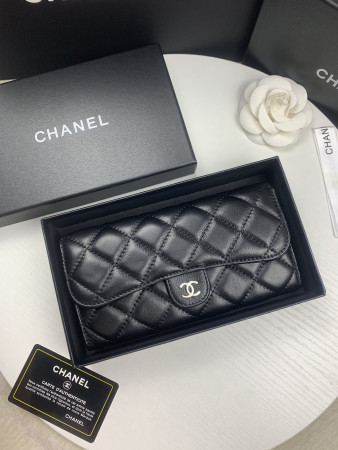CHANEL FLAP WALLET BLACK SILVER 19.5 x10 cm