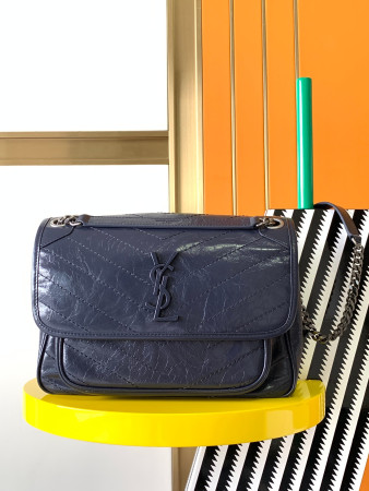 YSL NIKI MEDIUM IN VINTAGE LEATHER navy 11 X 7.8 X 3.3 INCHES