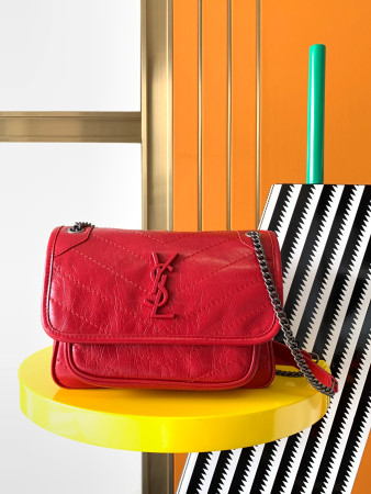 YSL NIKI BABY IN VINTAGE LEATHER RED 8.2 X 6 X 2.9 INCHES