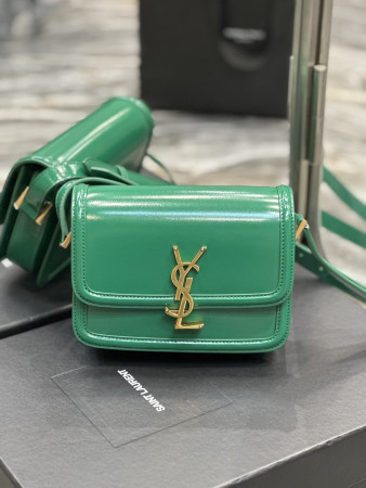 YSL SOLFERINO SMALL SATCHEL IN BOX SAINT LAURENT GREEN 7.4 X 5.1 X 1.9 INCHES
