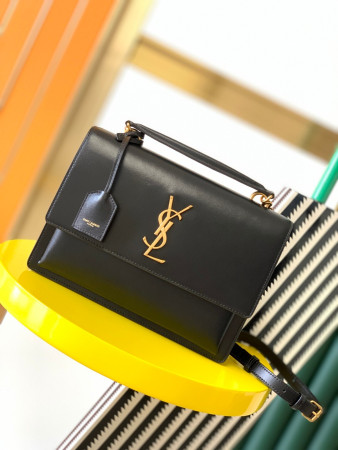YSL SUNSET LARGE IN SMOOTH LEATHER BLACK 10.6 X 7 X 3.1 INCHES