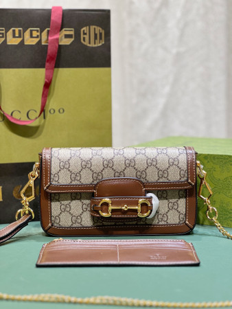 GUCCI HORSEBIT 1955 MINI BAG BROWN 8.5"W x 4.9"H x 1.2"D