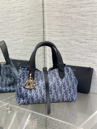 Small Dior Toujours Bag  Blue Denim Dior Oblique Jacquard 23 x15 x15cm