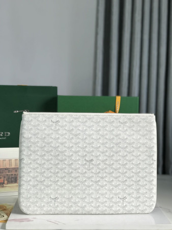 Goyard Goyardine White Senat MM Pouch Palladium Hardware 36x26x0.5cm