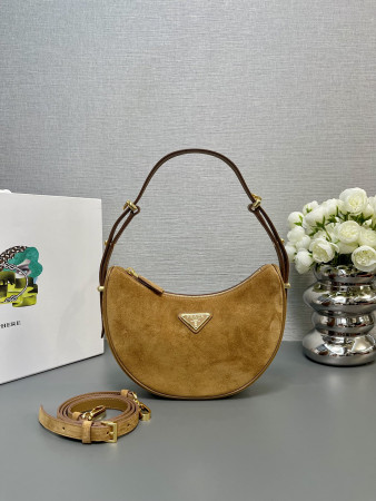 Prada Arqué suede shoulder bag 22.5x18.5x6.5cm