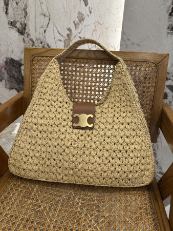 Celine CABAS TRIANGLE IN RAFFIA AND CALFSKIN 45 x 23 x 6cm