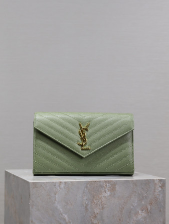 YSL Cassandra Monogram Classic Chain Wallet in Grained Poudre Leather 22.5 x 14 x 4cm