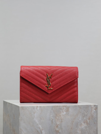 YSL Cassandra Monogram Classic Chain Wallet in Grained Poudre Leather 22.5 x 14 x 4cm