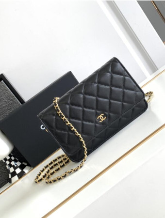 CHANEL CLASSIC WALLET ON CHAIN BLACK 4.8 × 7.5 × 1.4 in