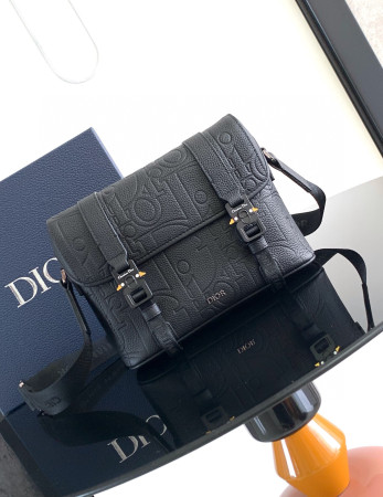 Dior Hit the Road Messenger Bag with Flap Black Dior Gravity Leather and Black Grained Calfskin  24 x 18 x 8 cm