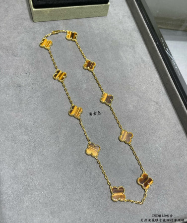 Van Cleef & Arpels High-grade yellow tiger eye ten-flower four-leaf clover Necklace