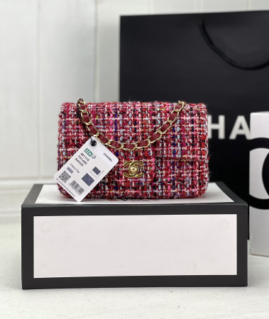 CHANEL MINI CLASSIC 11.12 HANDBAG Tweed & Gold-Tone Metal 4.7 × 7.8 × 2.3 in