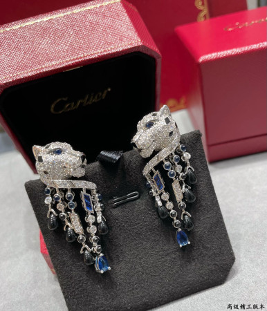 Cartier Black Onyx Blue Diamond Leopard Earrings