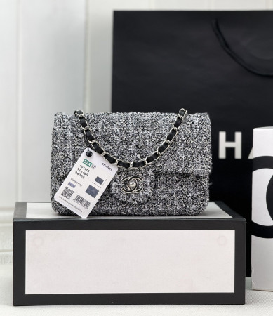 CHANEL MINI CLASSIC 11.12 HANDBAG Tweed & Silver-Tone Metal 4.7 × 7.8 × 2.3 in