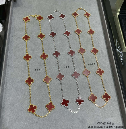Van Cleef & Arpels High-grade red agate ten-flower four-leaf clover Necklace