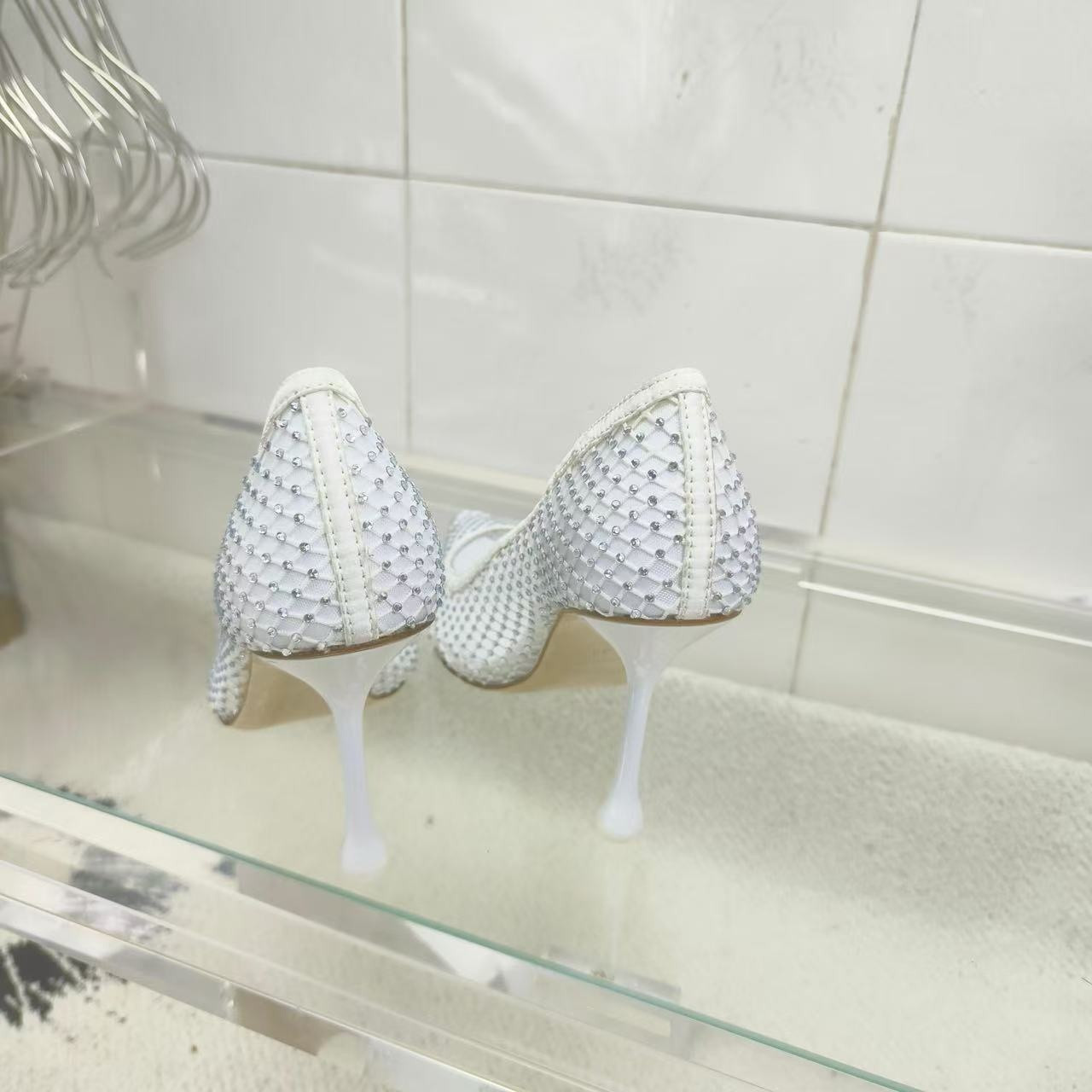UA Jimmy Choo White Mesh Pumps