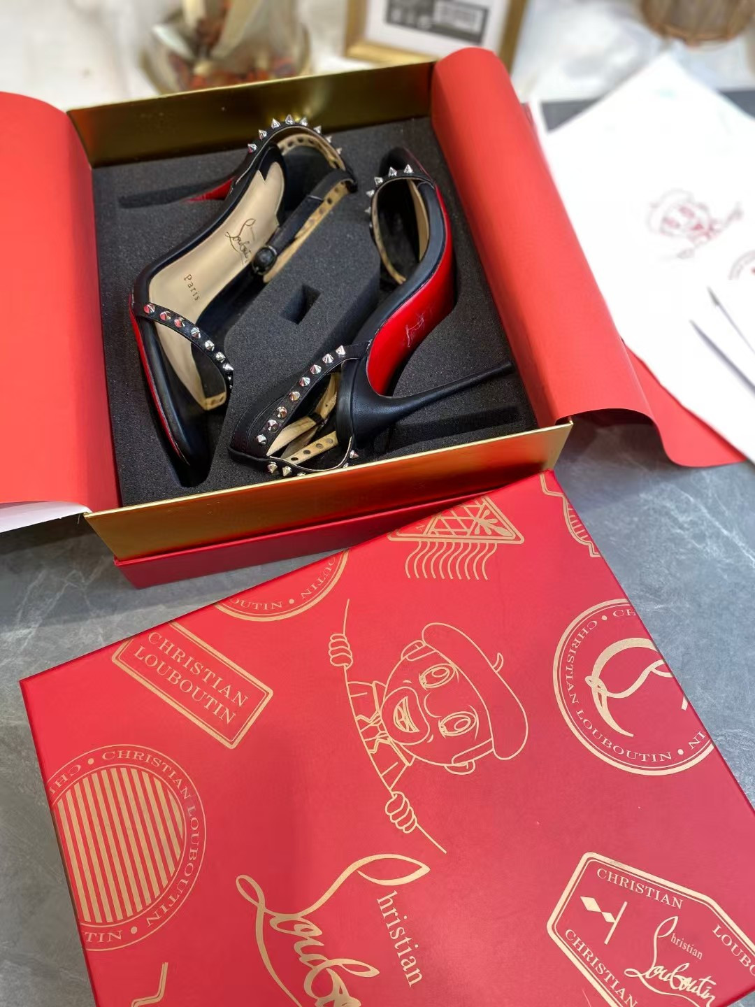 UA Christian Louboutin So Me Spike Strappy Sandals