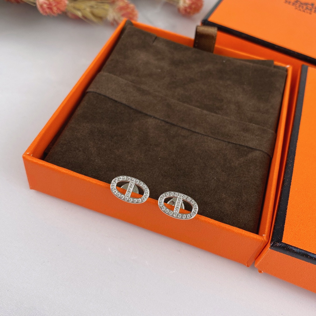 Hermès Fully Diamond-Encrusted  H Stud Earrings