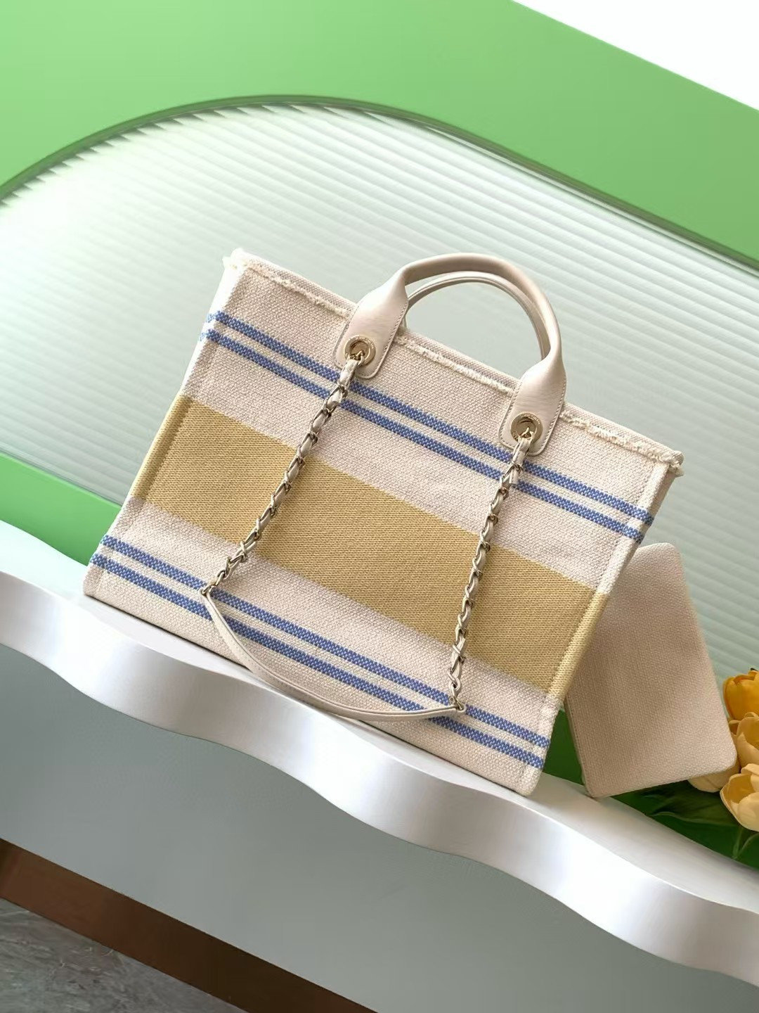 Chanel Shopping Bag Cotton Canvas & Gold-Tone Metal 38x30x22cm