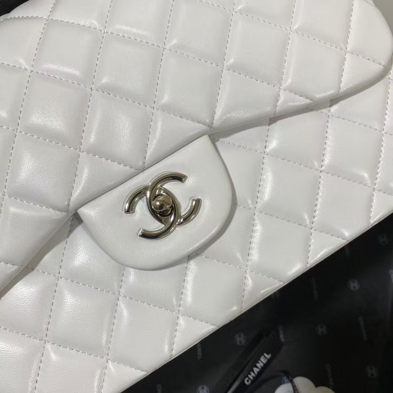 Chanel Classic Flap Jumbo 30cm CF White Silver 7.6 × 11.7 × 3.9 in