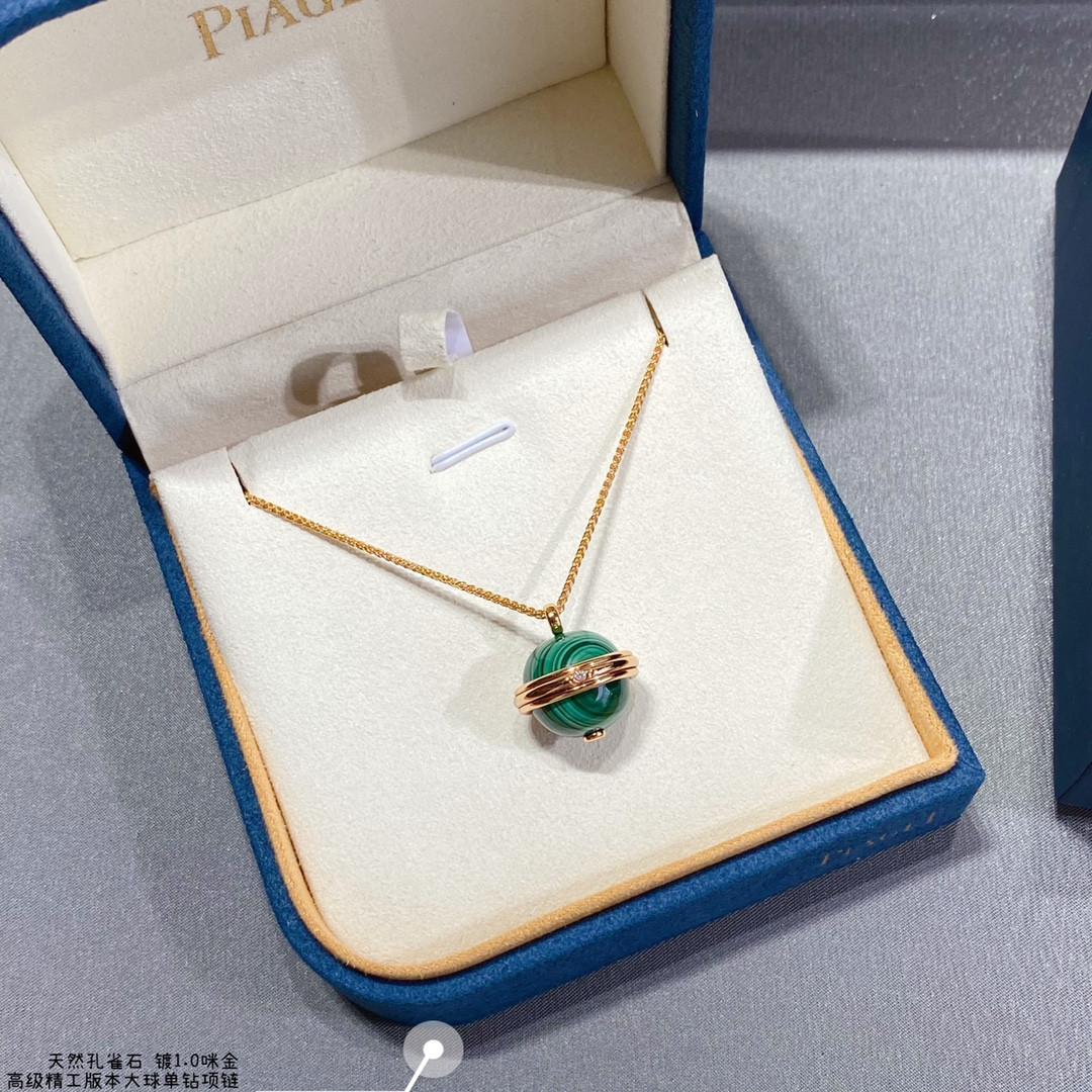 Piaget single diamond natural malachite large ball Necklace