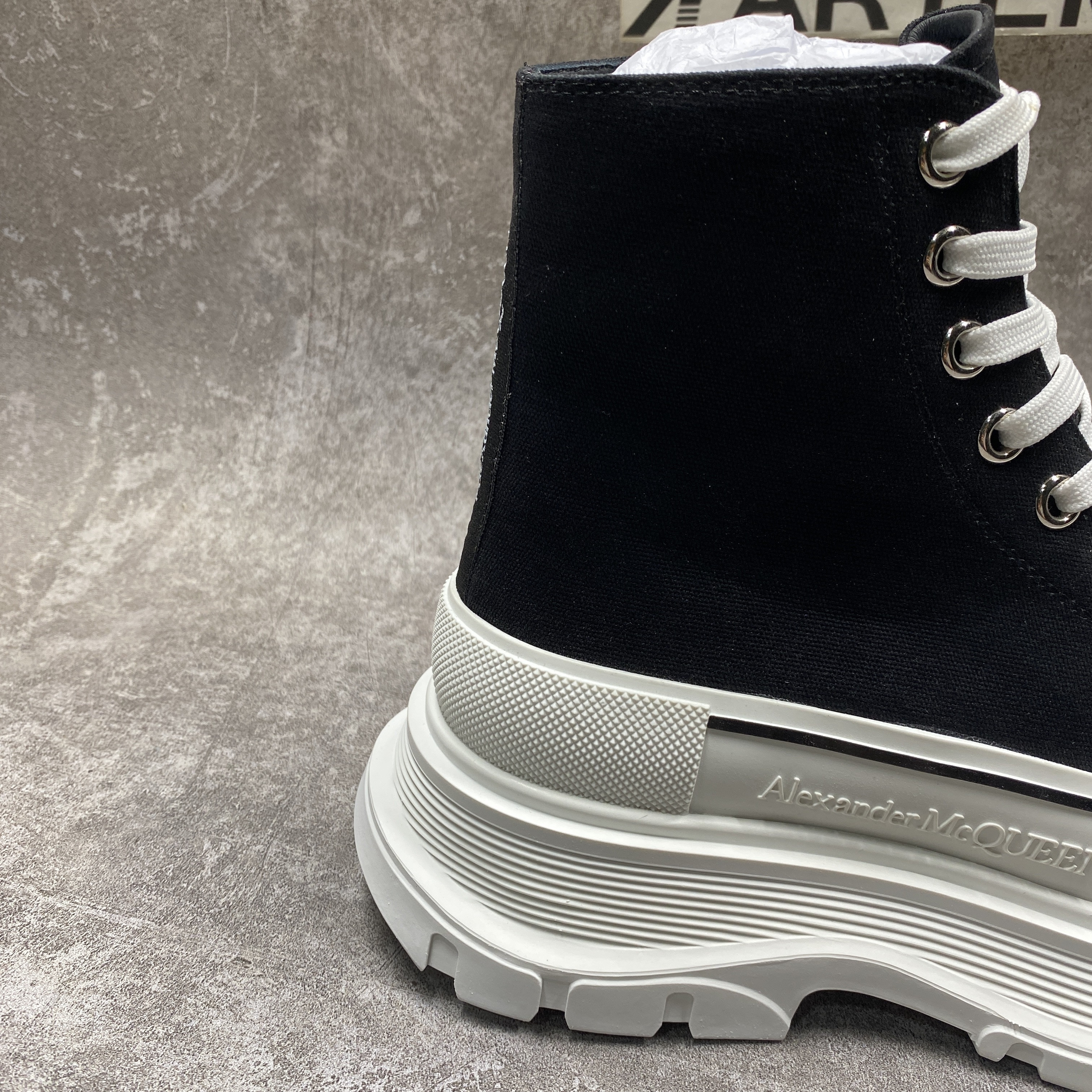 Alexander McQueen Tread Slick High Lace Up Boot Black White