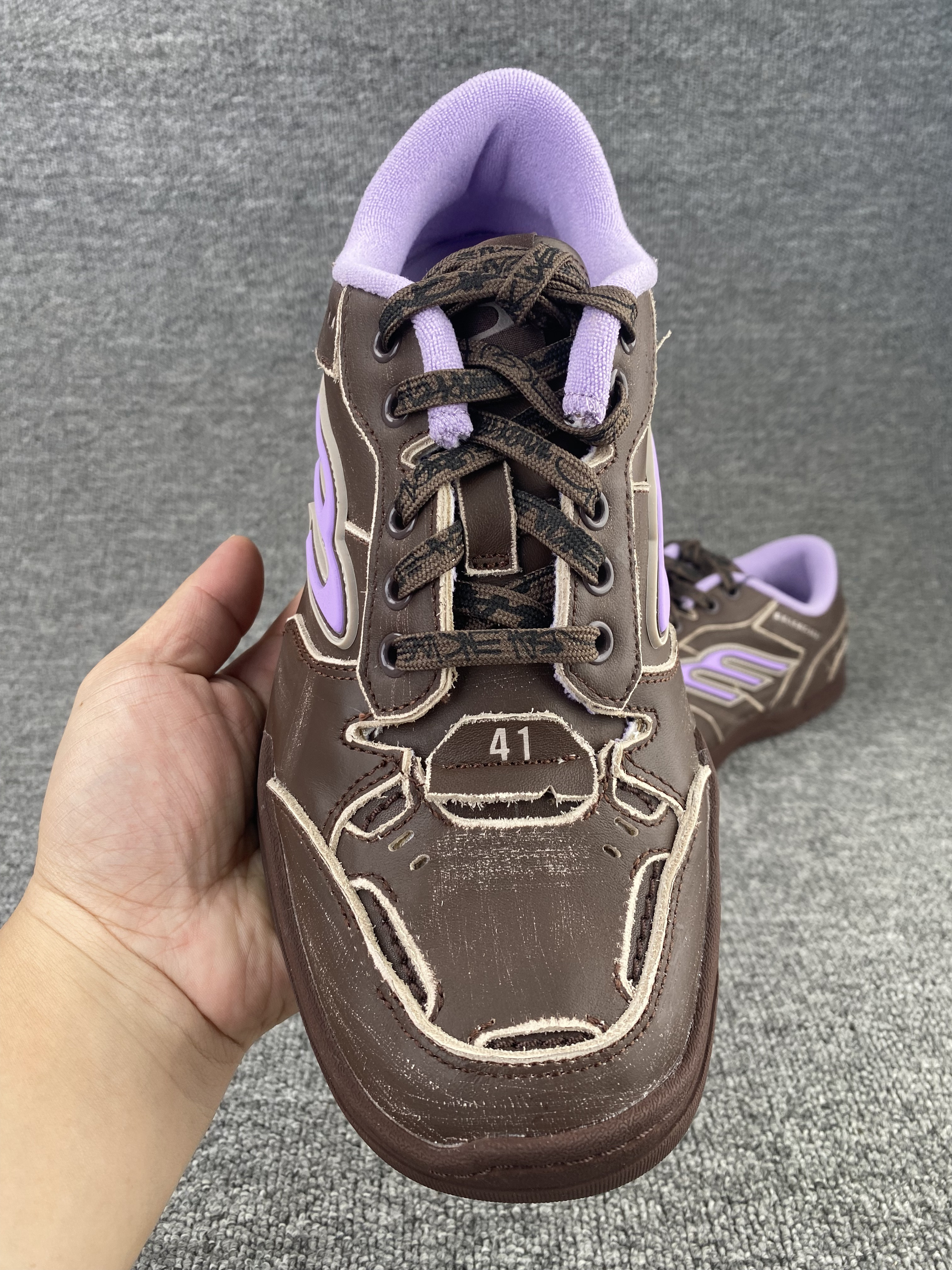 UA Balenciaga Hamptons Medium Worn-out Sneaker in Brown/lilac(run one size large)