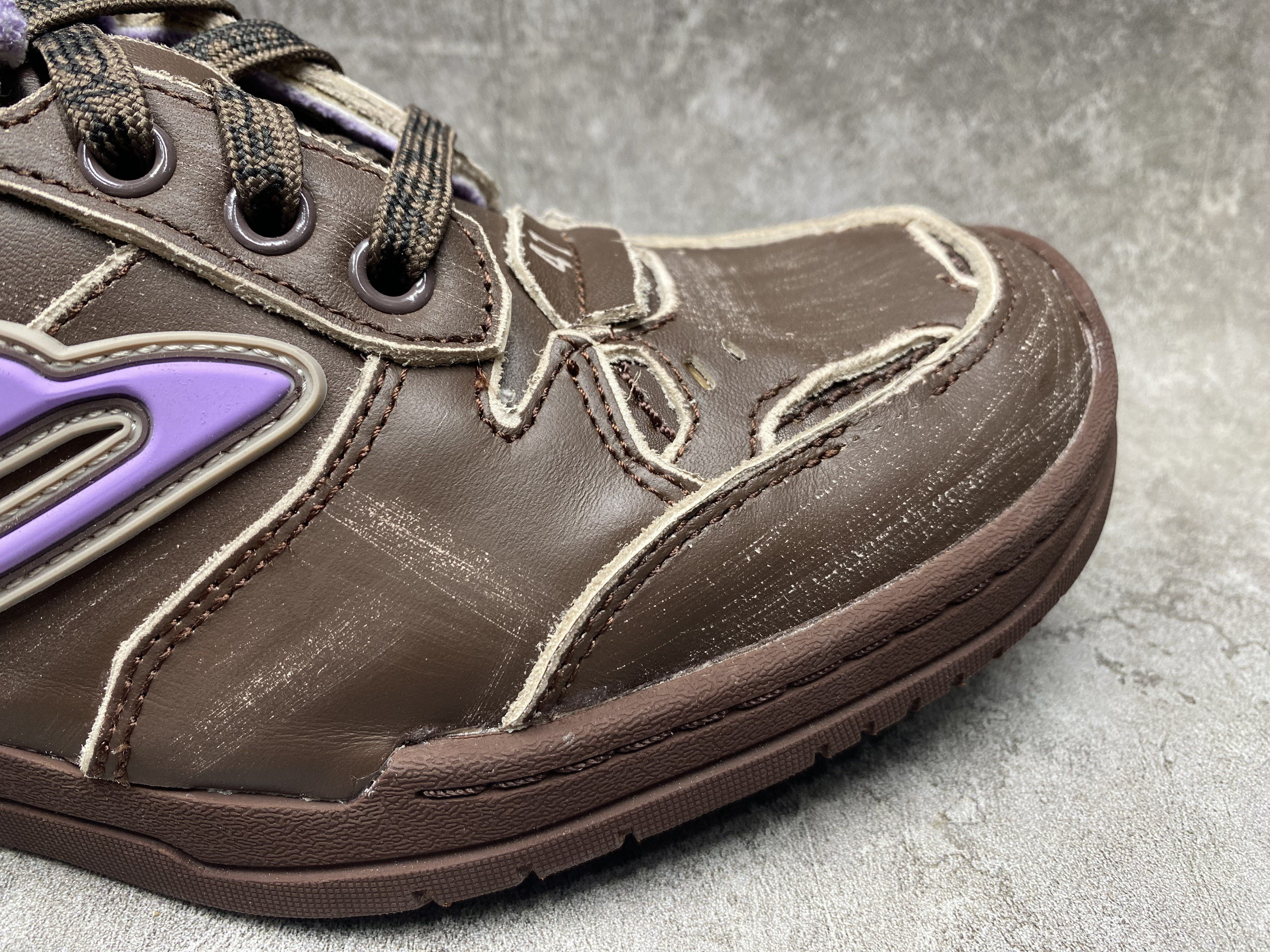 UA Balenciaga Hamptons Medium Worn-out Sneaker in Brown/lilac(run one size large)