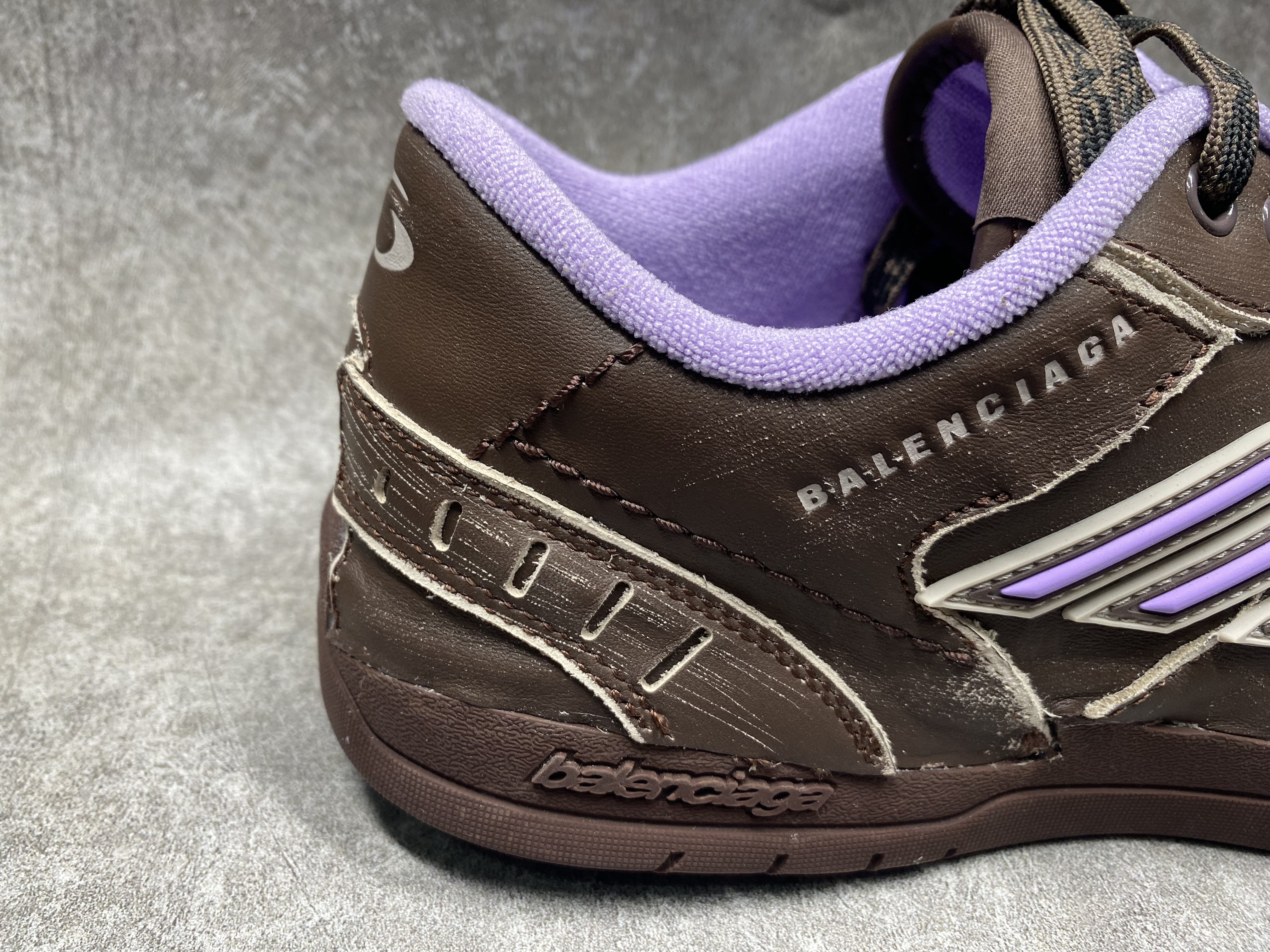 UA Balenciaga Hamptons Medium Worn-out Sneaker in Brown/lilac(run one size large)