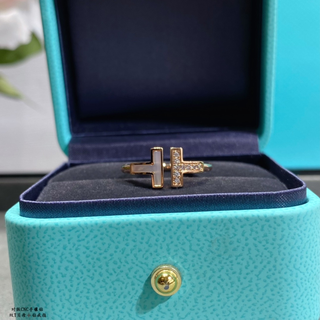 Tiffany & Co. Double T Mother-of-Pearl & Diamond Ring