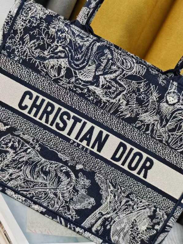 LARGE DIOR BOOK TOTE Blue and Ecru Toile de Jouy Reverse Embroidery 16.5 x 14 x 7.5 inches