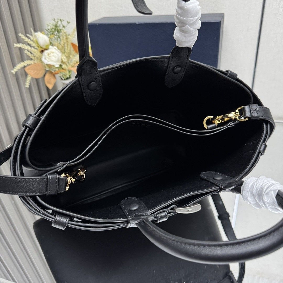 Prada Buckle leather bag with belt Black 25x35x14cm