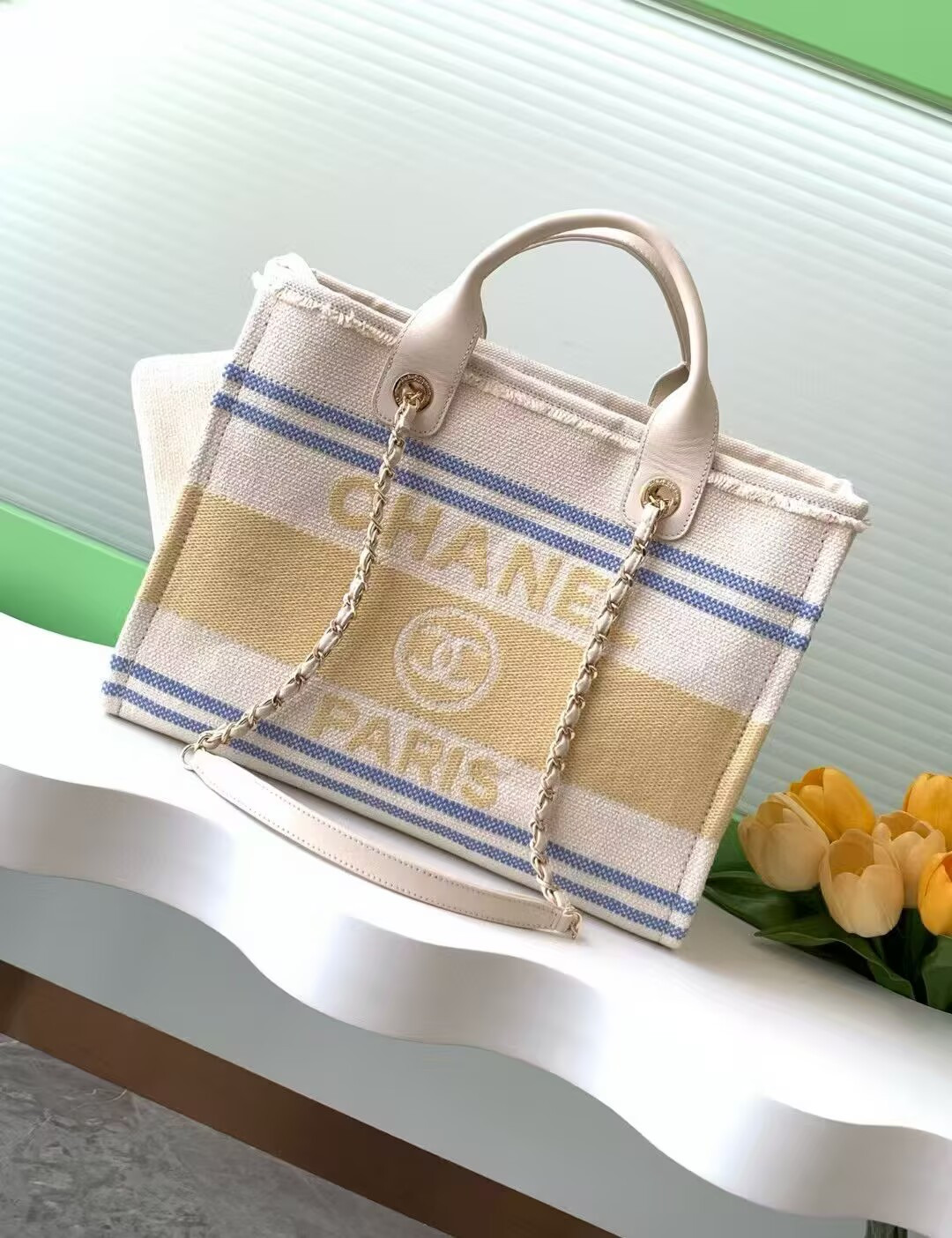 Chanel Shopping Bag Cotton Canvas & Gold-Tone Metal 34x27x16cm