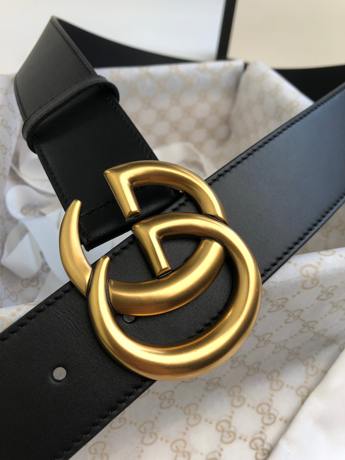 GUCCI Wide leather belt with Double G buckle 4.0