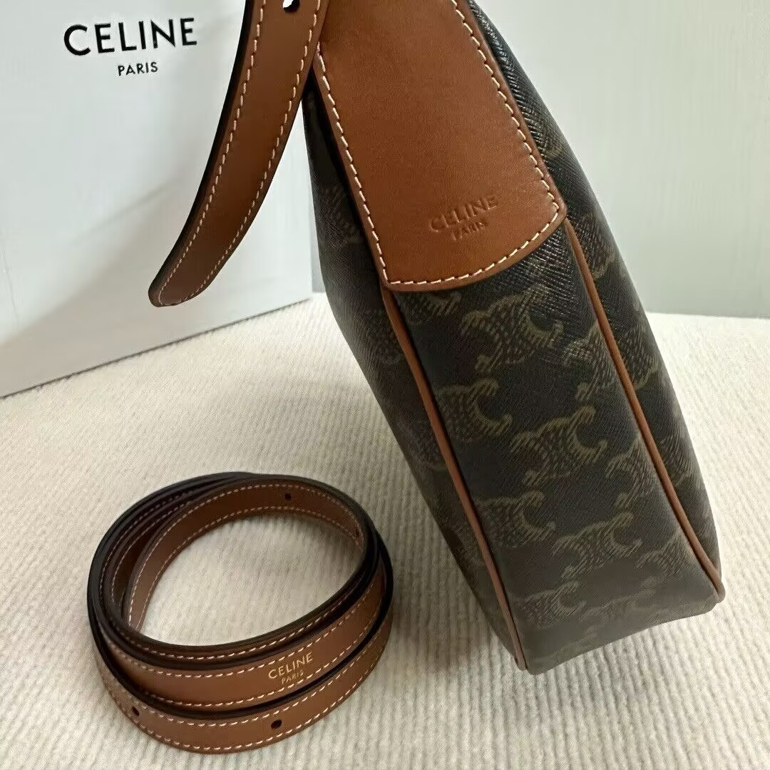 Celine SMALL HELOÏSE BAG IN TRIOMPHE CANVAS AND CALFSKIN 19x22x5cm