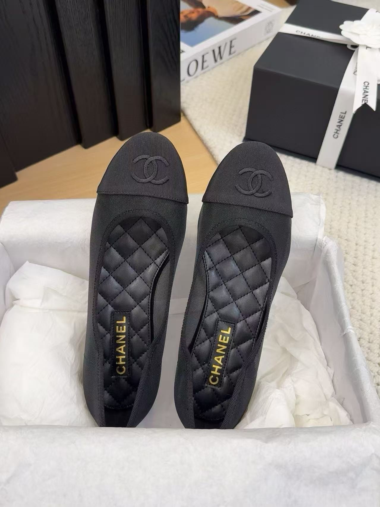 UA Chanel 25P Black Mesh Ballet Ballerina Flats