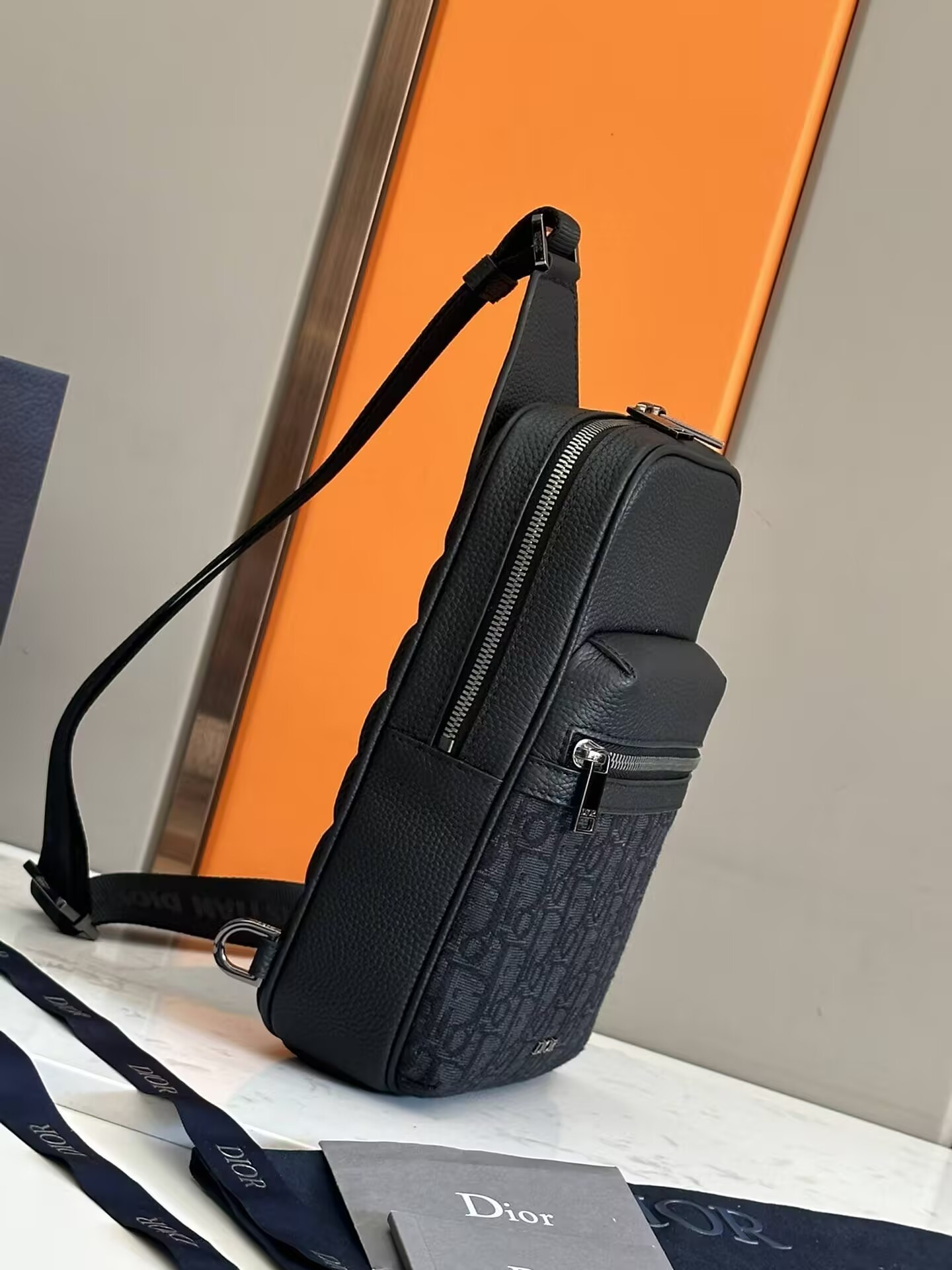 Dior Rider 2.0 Sling Bag Black Dior Oblique Jacquard and Black Grained Calfskin 17x26x8cm