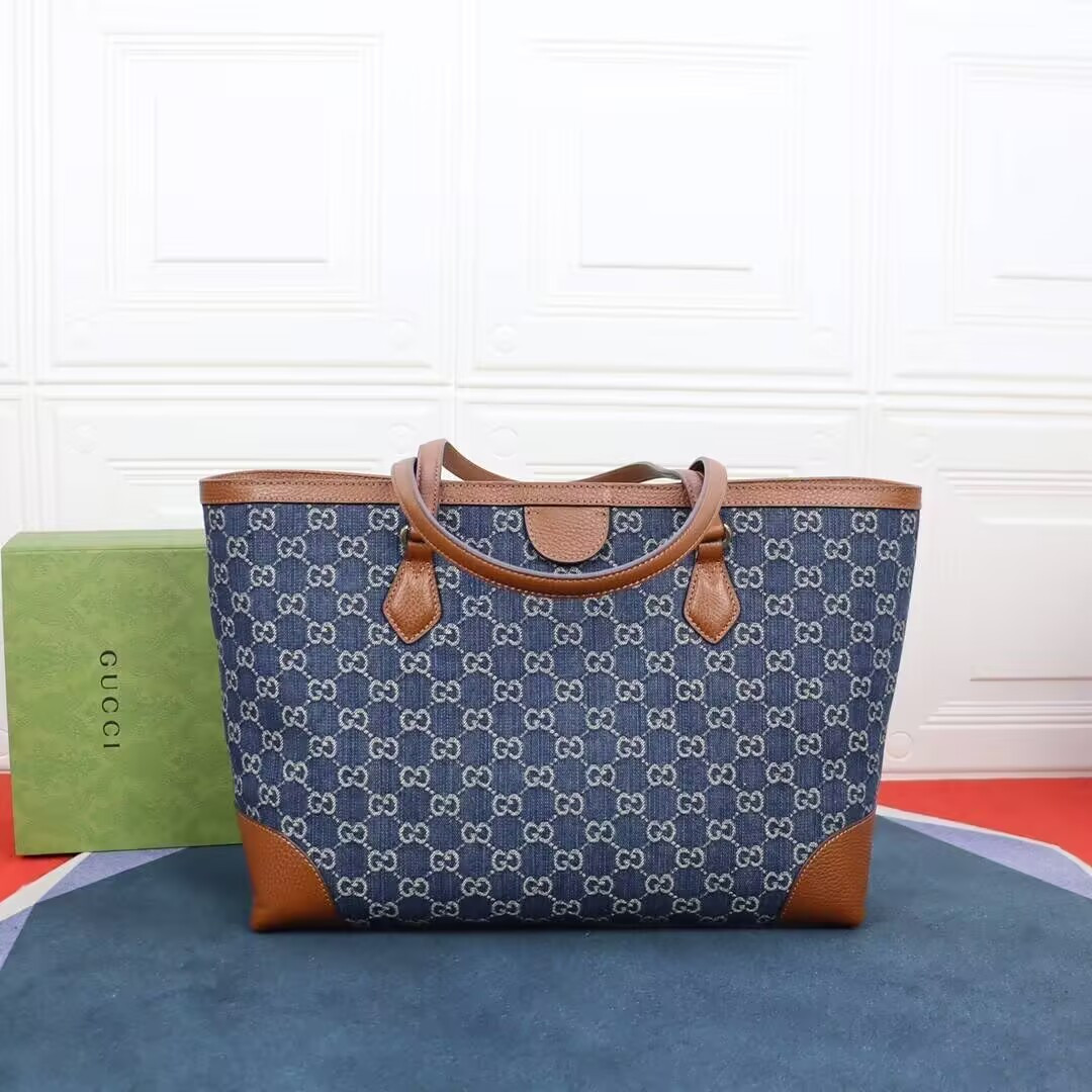 Gucci Denim GG Monogram Medium Ophidia Shopping Tote 38x28x14cm