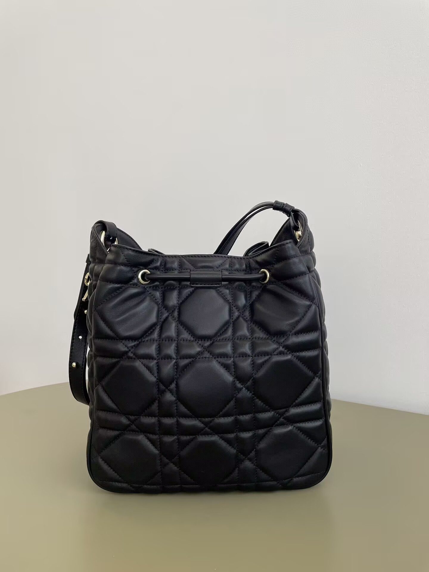 Dior Medium D-Motion Bag Black Macrocannage Lambski 23x13x24cm