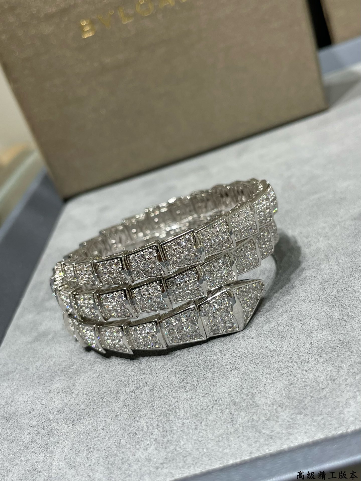 Bvlgari Wide version three circles full diamond snake Bracelet