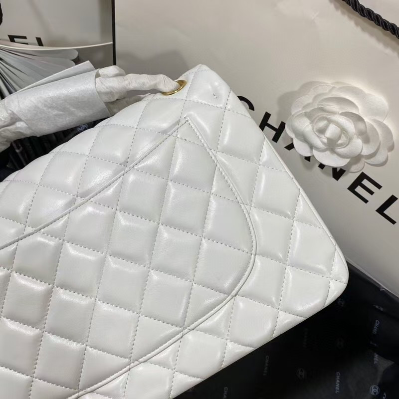 Chanel Classic Flap Jumbo 30cm CF White Gold 7.6 × 11.7 × 3.9 in