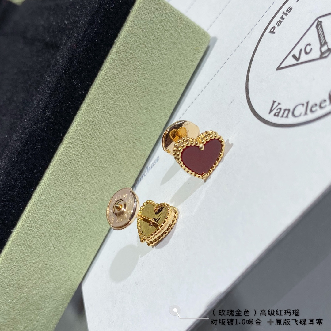 Van Cleef & Arpels Red Agate Heart-Shaped Love Earrings