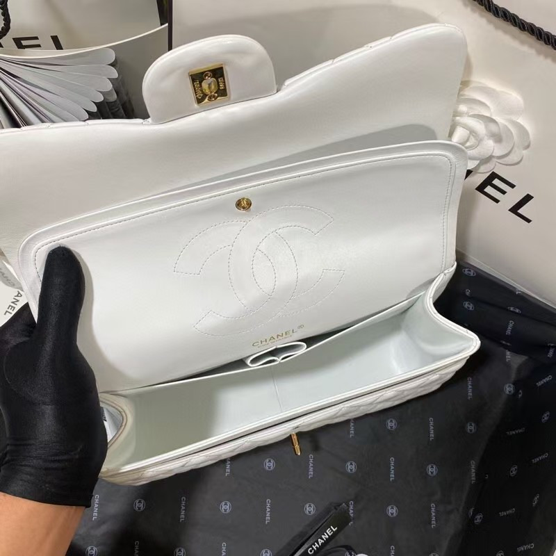 Chanel Classic Flap Jumbo 30cm CF White Gold 7.6 × 11.7 × 3.9 in