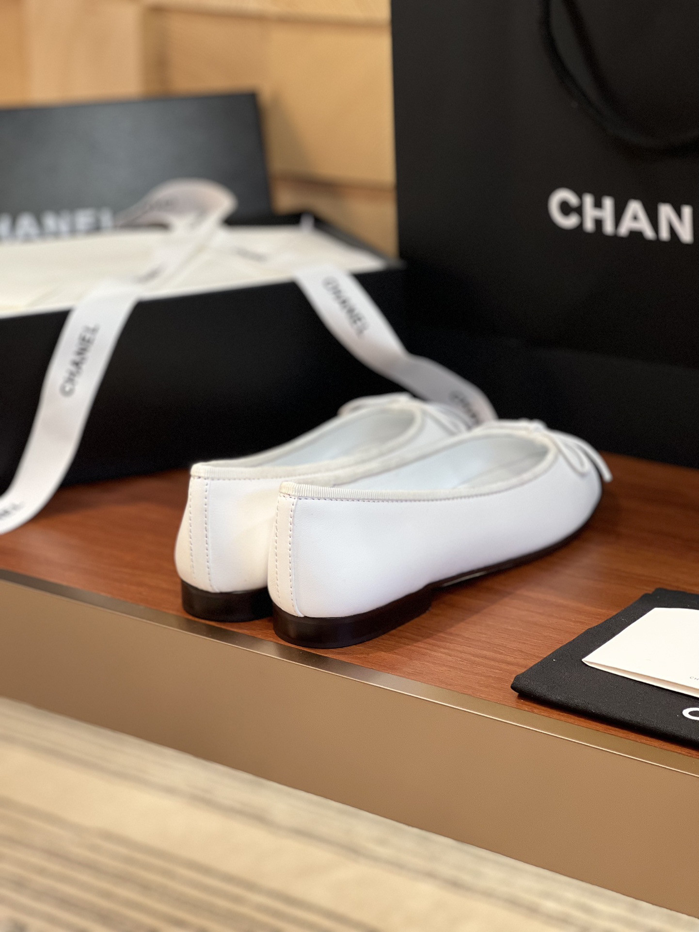 Chanel BALLET FLATS Lambskin & Grosgrain White & Black